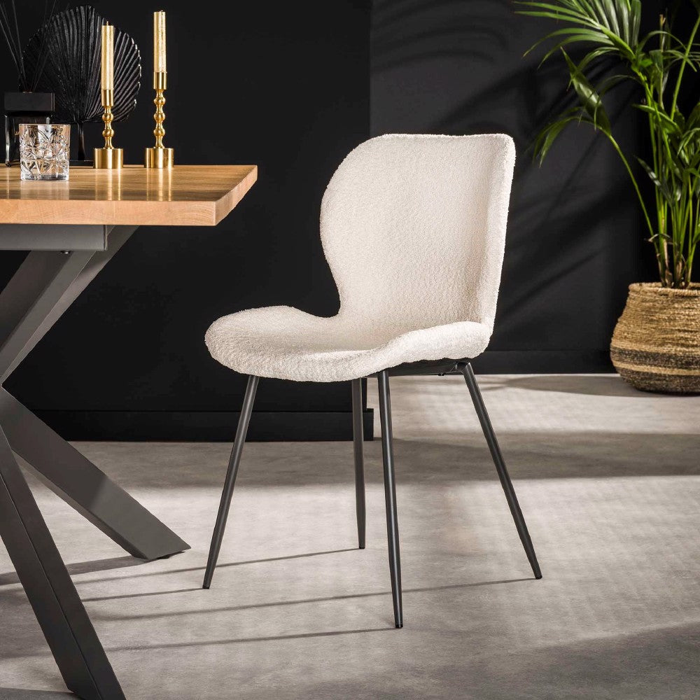 Dining Chair Ingo HomeHaven White LxBxH 90x60x50 Boucle Nnb